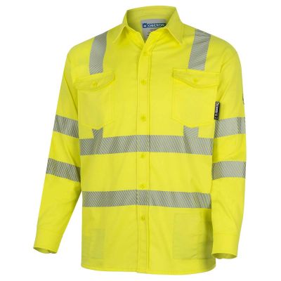 OBRZFI506-L image(0) - OBERON Button Up Shirt - Hi-Vis FR/Arc-Rated 7.5 oz  88/12 - Hi-Vis Yellow - Size: L