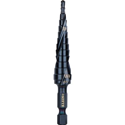 KLEQRST01 image(0) - Klein Tools Step Drill Bit, Quick Release, Double Spiral Flute, 1/8 to 1/2-Inch