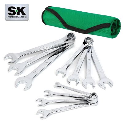 SKTSK01487A image(0) - S K Hand Tools 11 Piece 6 Point Metric SuperKrome&reg; Combination Wrench Set.  Packaged in a Roll