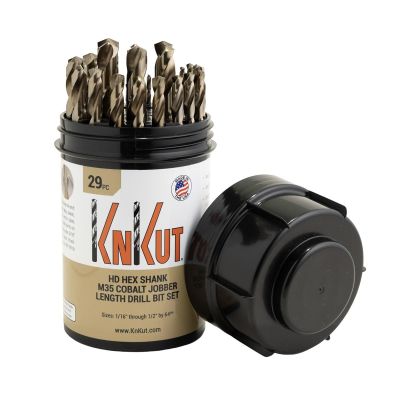 KNK29KK35DB image(0) - KnKut KnKut 29 Piece Drill Buddy HD Hex Shank M35 Cobalt Jobber Length Drill Bit Set 1/16-inch-1/2-inch by 64ths