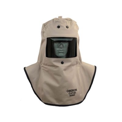 OBRCAT4-C image(0) - OBERON Hood with Hard Cap - Arc Flash - 40 Cal CAT - Color: Khaki - Window: True Color Grey (TCG)