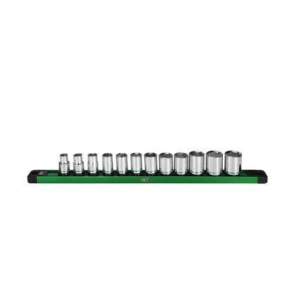 SKTSK01341 image(0) - S K Hand Tools 3/8" Drive, 12 Piece, 6 Point, Shallow, Metric Chrome Socket Set.  Packaged on a Rail