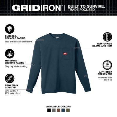 MLW606BL-2X image(1) - Milwaukee Tool GRIDIRON Pocket T-Shirt - Long Sleeve Blue 2X