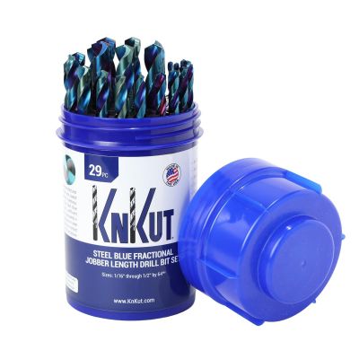 KNK29KK15DB image(0) - KnKut 29 Piece Drill Buddy Steel Blue Jobber Length Drill Bit Set 1/16" - 1/2" by 64ths