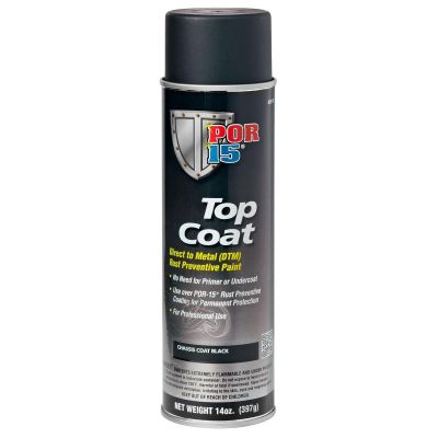 POI45918 image(0) - POR-15 INC 45918 Top Coat DTM Paint, 14 oz Aerosol Can, Chassis Black, Liquid, 30 to 60 min Curing