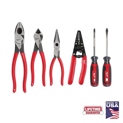 MLWMT500-6 image(0) - Milwaukee Tool 6 PC. Dipped Grip Cutting Pliers, Wire Stripper, & Cushion Grip Screwdrivers Set (USA)
