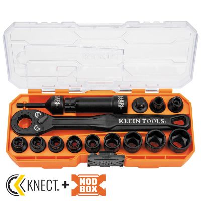 KLE65400 image(0) - Klein Tools KNECT 3/8-Inch Drive Impact-Rated Pass Through Socket Set, 15-Piece