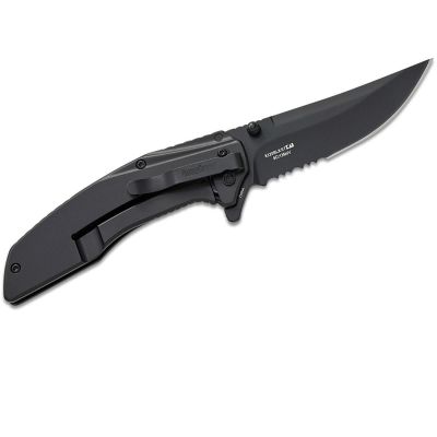 KER8320BLKST image(1) - Kershaw Outright Serrated Assisted Open Frame Lock 8Cr13MoV Trailing Point Blade with Black PVD coating EDC Folding Pocket Knife - Black