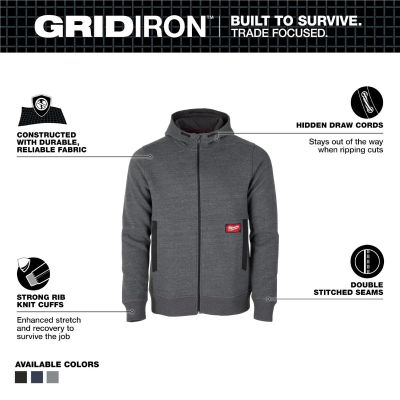 MLWM250G-XL image(1) - Milwaukee Tool GRIDIRON Full-Zip Hoodie- Gray- XL