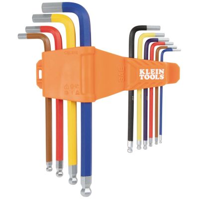 KLECBLS10 image(0) - Klein Tools Powder Coated Long Ball-End Hex Key Set, SAE, 10-Piece