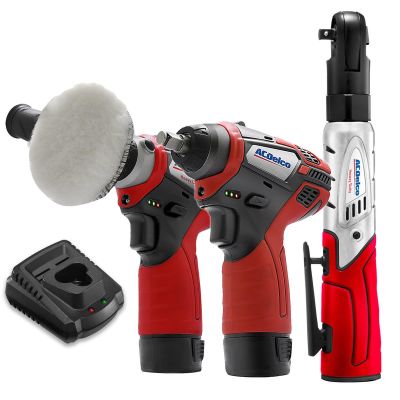 ACDARW1208-K12 image(0) - ACDelco G12 Series 12V Cordless Li-ion 3" Mini Polisher, 3/8"? Impact & Ratchet Wrench Combo Tool Kit with 2 Batteries