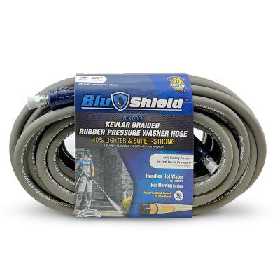 BLBPW38100-CP-NM image(0) - BluBird BluShield Aramid Braided 3/8" Rubber Pressure Washer Hose, Non Marking with Quick Connect Coupler Plug, 4100PSI, Heavy Duty, Lightweight - 100 Feet
