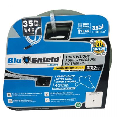 BLBPW1435-NM image(0) - BluBird Blushield Rubber Pressure Washer Hose Assembly 1/4" x 35' w/ M22 Non Marking