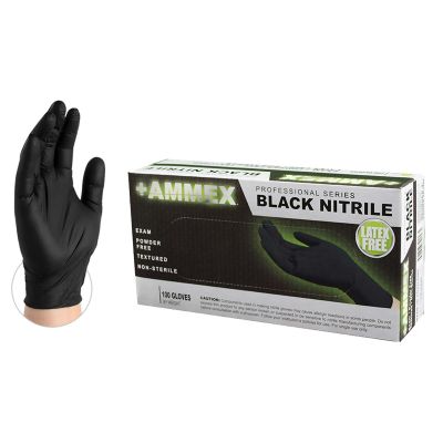 AMXABNPF48100 image(0) - AMMEX Black Nitrile PF Exam Gloves, X-Large