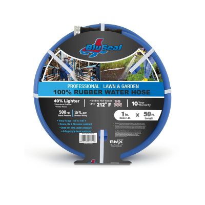 BLBBSONE50 image(0) - BluBird BluSeal 1" Lawn Garden Water Hose Hot/ Cold Lightweight Professional Grade 100% Rubber Hose - 50 Feet